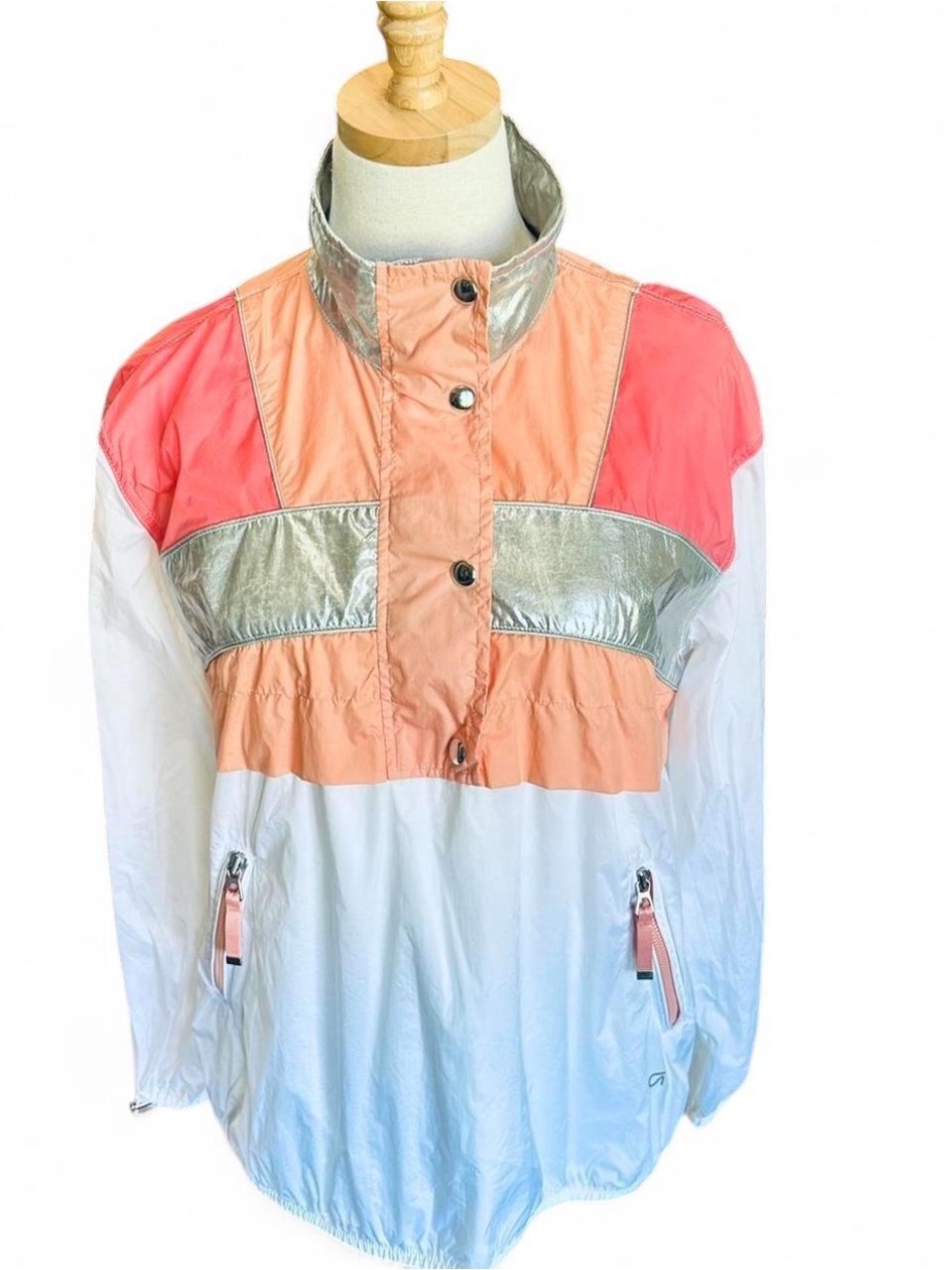 GAP x GapFit Windbreaker Pullover Jkt Colorblock Silver Stripe Zip Pockets — XS